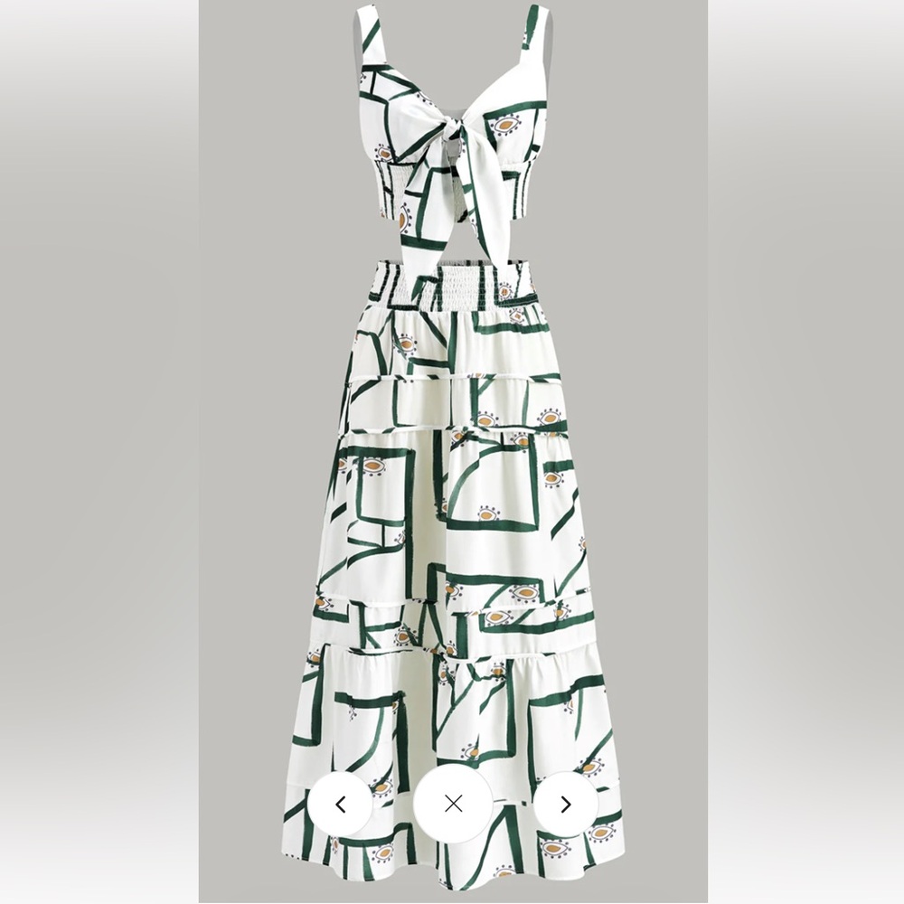 NWT COMMENSE Front Tie Cami Top With Tiered Skirt Set